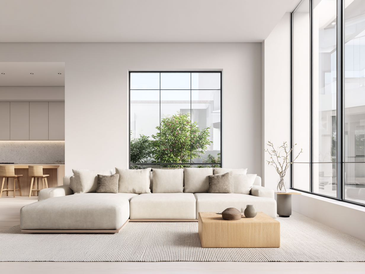 Sofá rinconera tapizado en tela 320x180x85 cm - beige - adecuado para salón - diseño moderno-Dwellingare