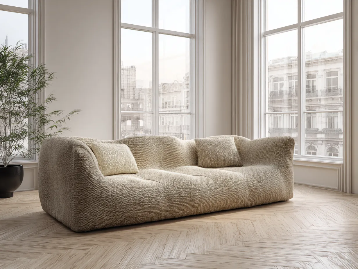 Sofá 3 plazas tapizado en tela 240x105x85 cm - beige - para sala de estar - diseño moderno-Dwellingare