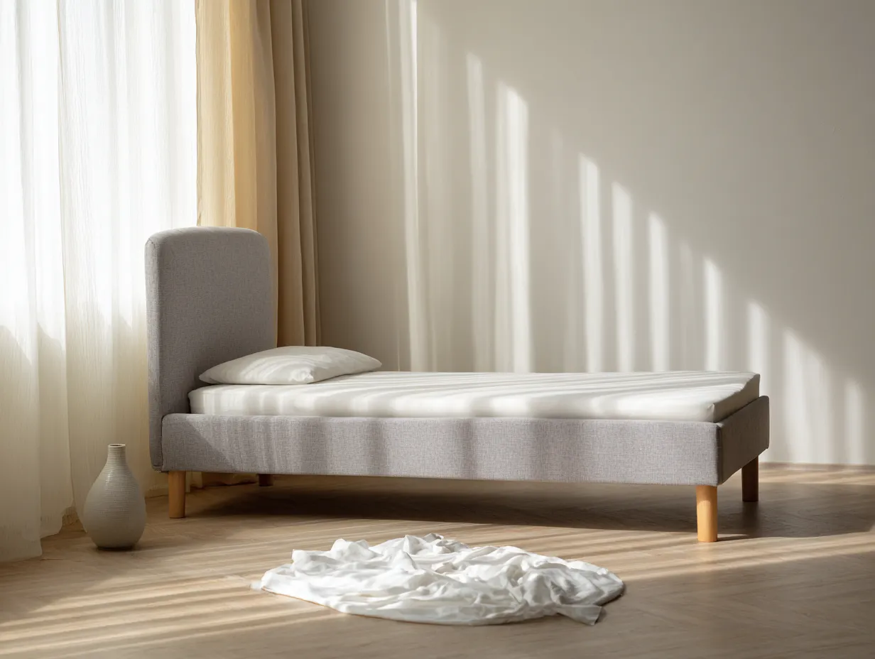 Cama individual tapizada en tela 200x90x95 cm - gris claro - adecuada para dormitorio - diseño moderno-Dwellingare