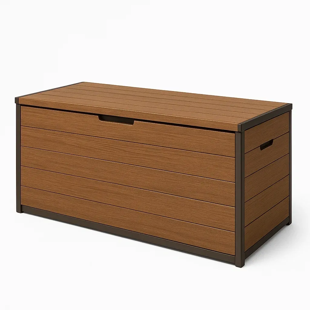 Baule da giardino in Legno Composito e Metallo Marrone-FURNPALO