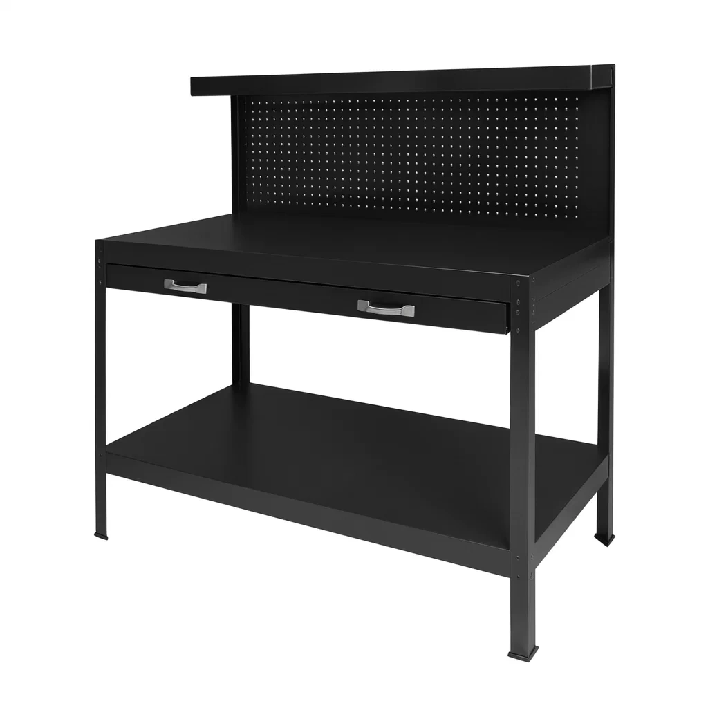 Banco da lavoro in Acciaio Nero con Cassetto e Pannello Perforato-FURNPALO