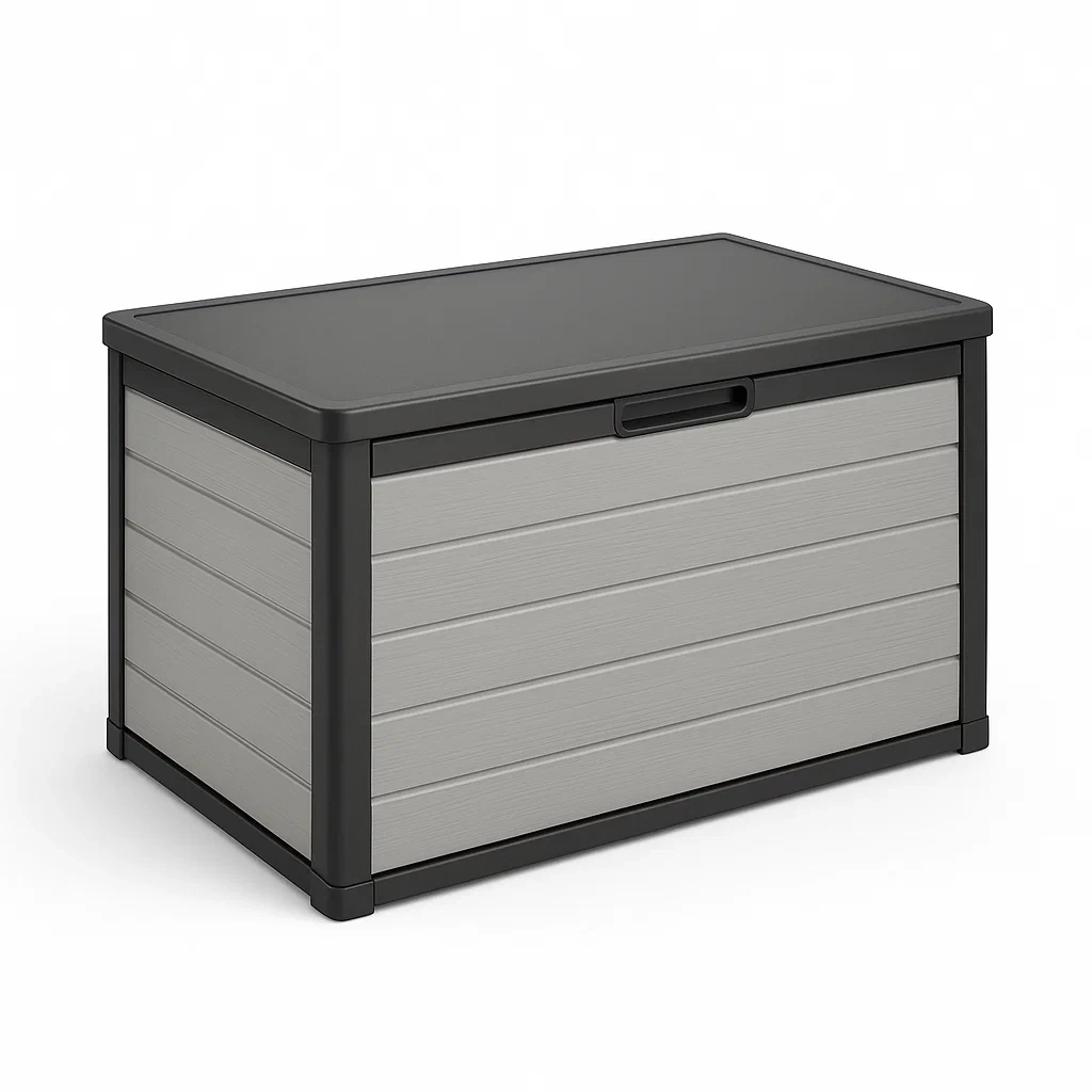 Baule da giardino in Polipropilene Grigio con Coperchio Nero-FURNPALO