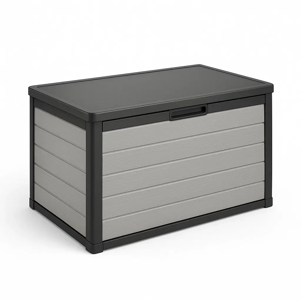 Baule da giardino in Polipropilene Grigio con Coperchio Nero-FURNPALO