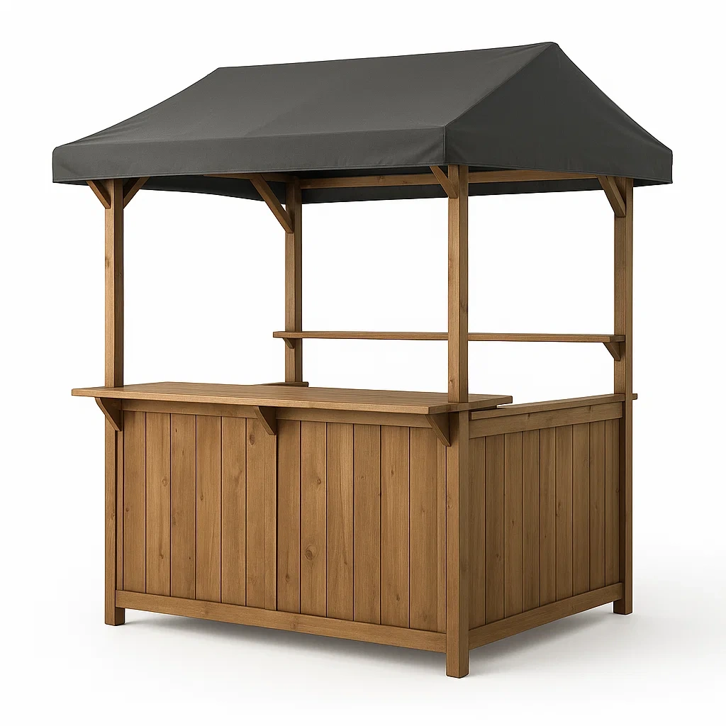 Bar da giardino in Legno di Pino con Tettoia in Poliestere Nera-FURNPALO