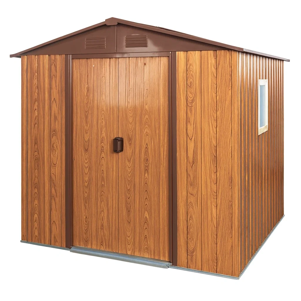 Casetta da giardino in Metallo Marrone Effetto Legno 213x191x192 cm-FURNPALO