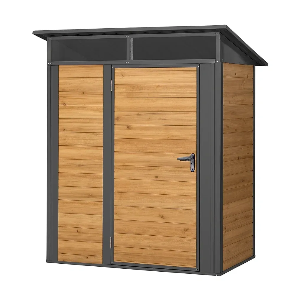 Casetta da giardino in Legno di Abete e Metallo Zincato Marrone e Grigio-FURNPALO