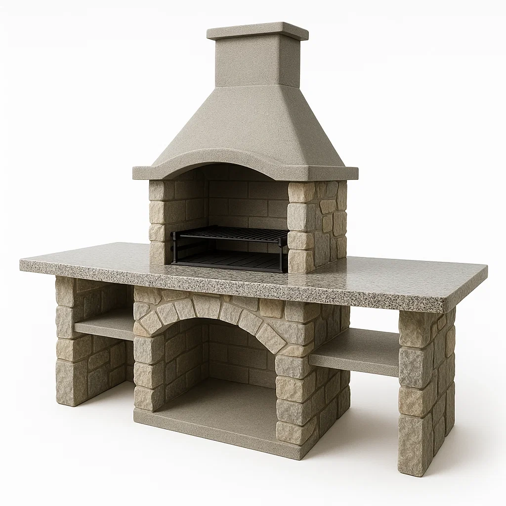 Barbecue da esterno in Pietra e Acciaio Inossidabile con Camino e Ripiani-FURNPALO