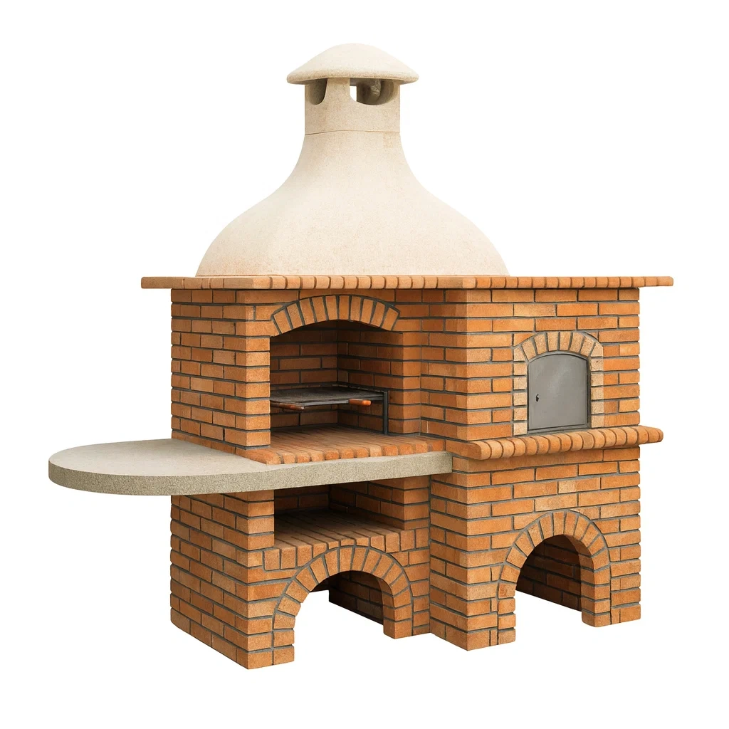 Barbecue da esterno in Mattoni Rossi e Cemento Bianco-FURNPALO