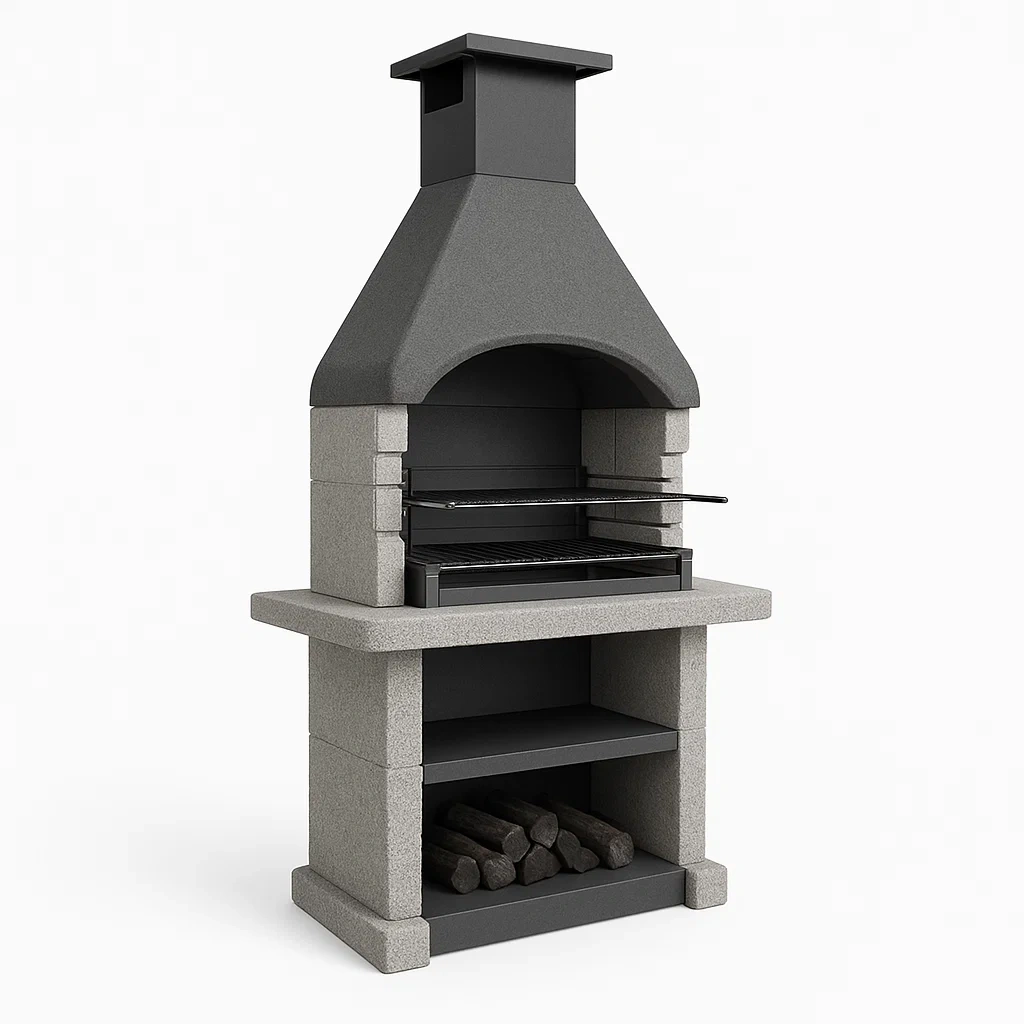 Barbecue da esterno in Cemento Grigio Scuro con Camino Integrato-FURNPALO