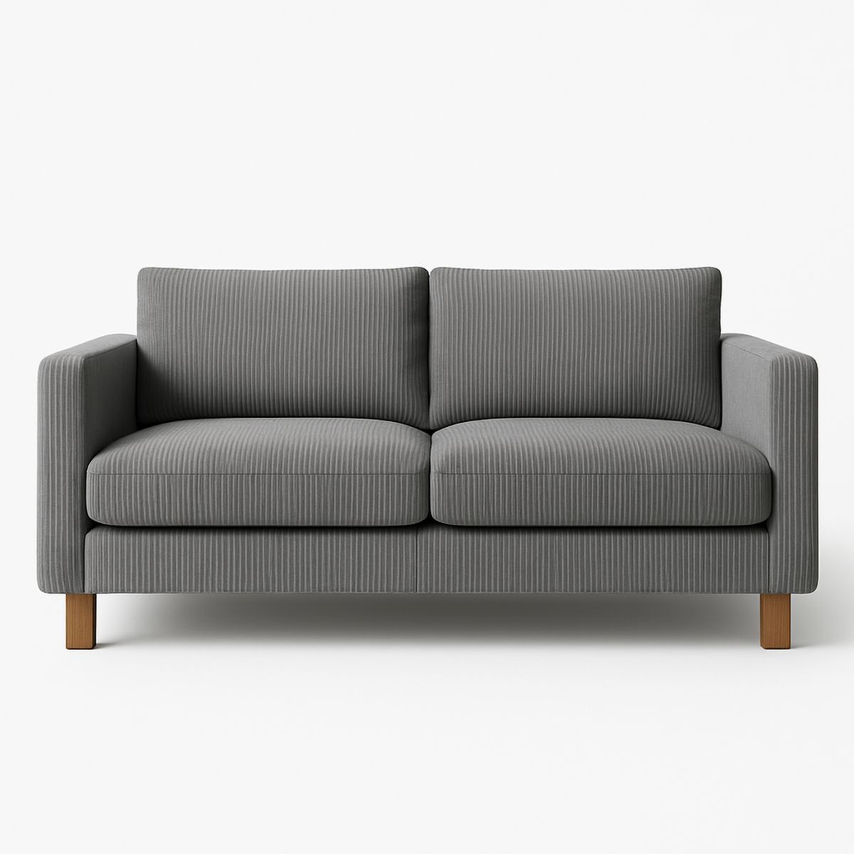 Grey Corduroy Two Seater Sofa with Wooden Legs 150cm-Jurilento