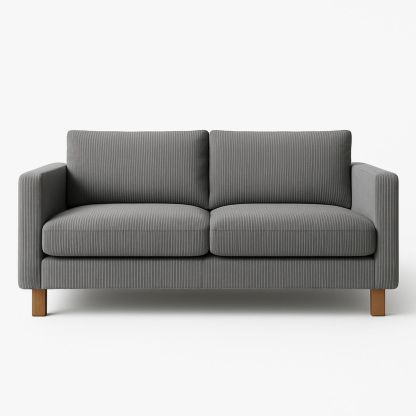 Grey Corduroy Two Seater Sofa with Wooden Legs 150cm-Jurilento