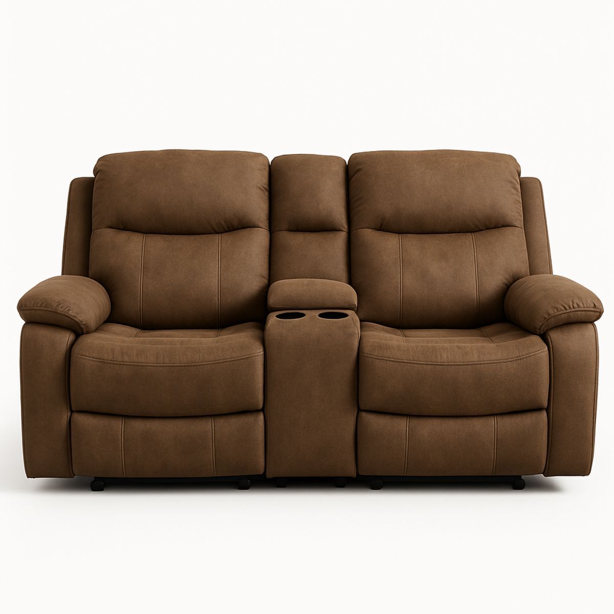 Reclining Two-Seater Sofa with Microfiber Upholstery and Centre Console - Brown-Jurilento