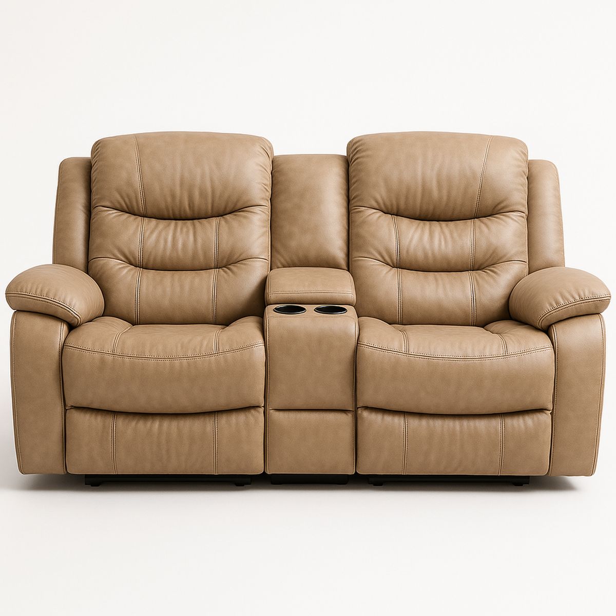 PU Leather Recliner Sofa with Cup Holders Dual Seat in Camel Brown-Jurilento