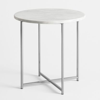 Round Marble Top Side Table with Stainless Steel Legs-Jurilento