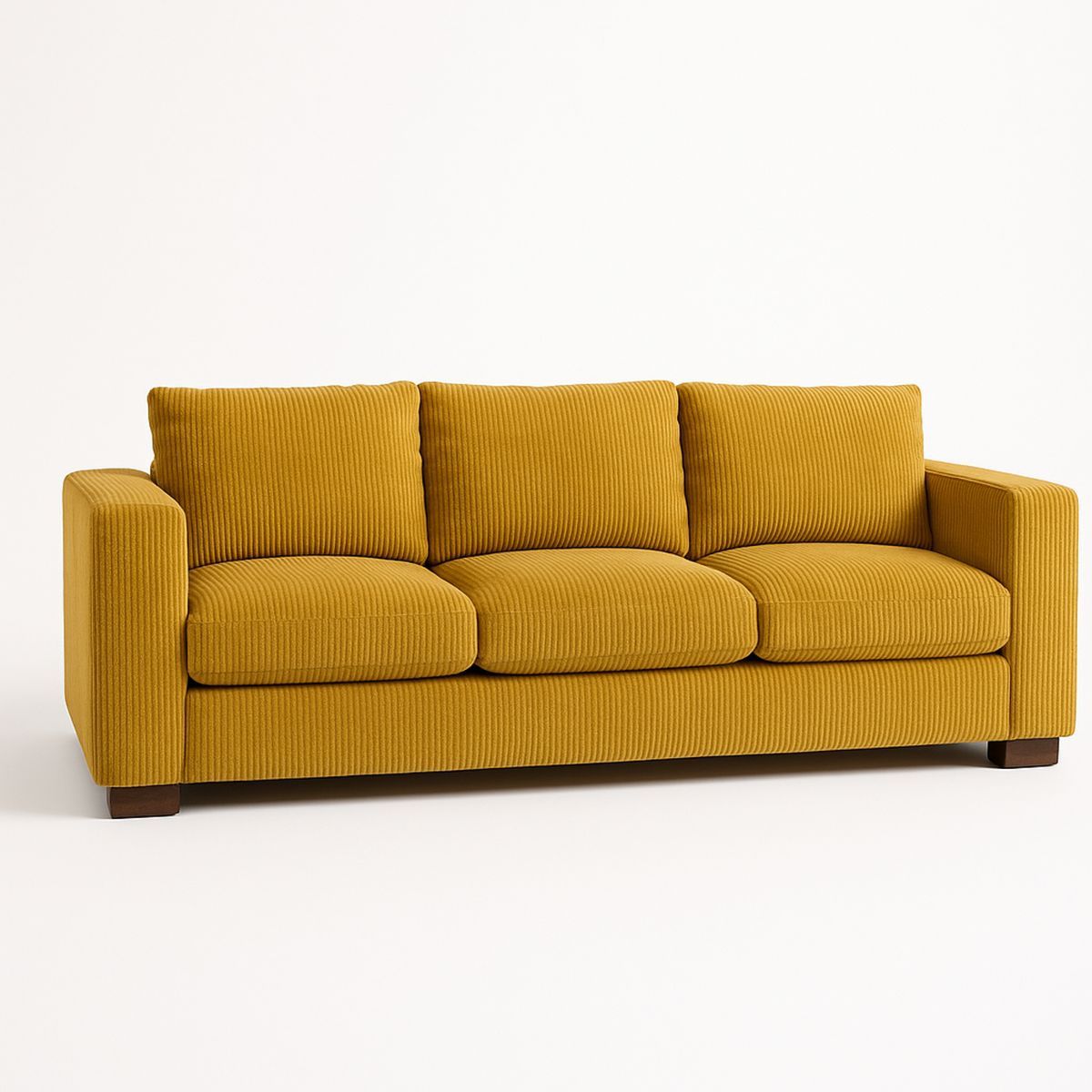 Mustard Corduroy Fabric Three Seater Sofa-Jurilento