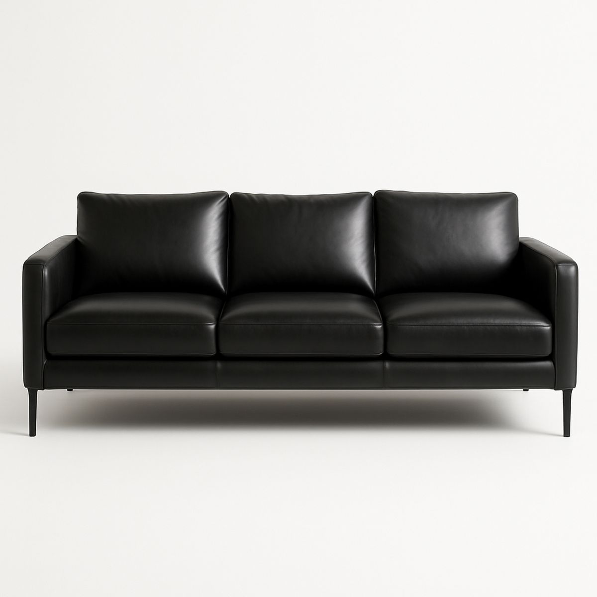 Leather Three-Seater Sofa with Black Metal Legs 213cm-Jurilento