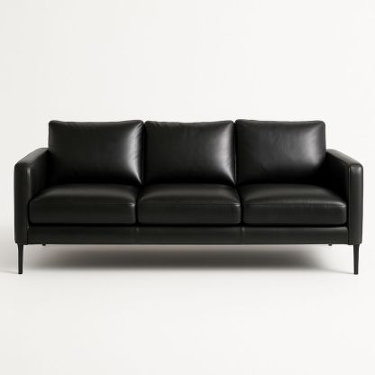 Leather Three-Seater Sofa with Black Metal Legs 213cm-Jurilento