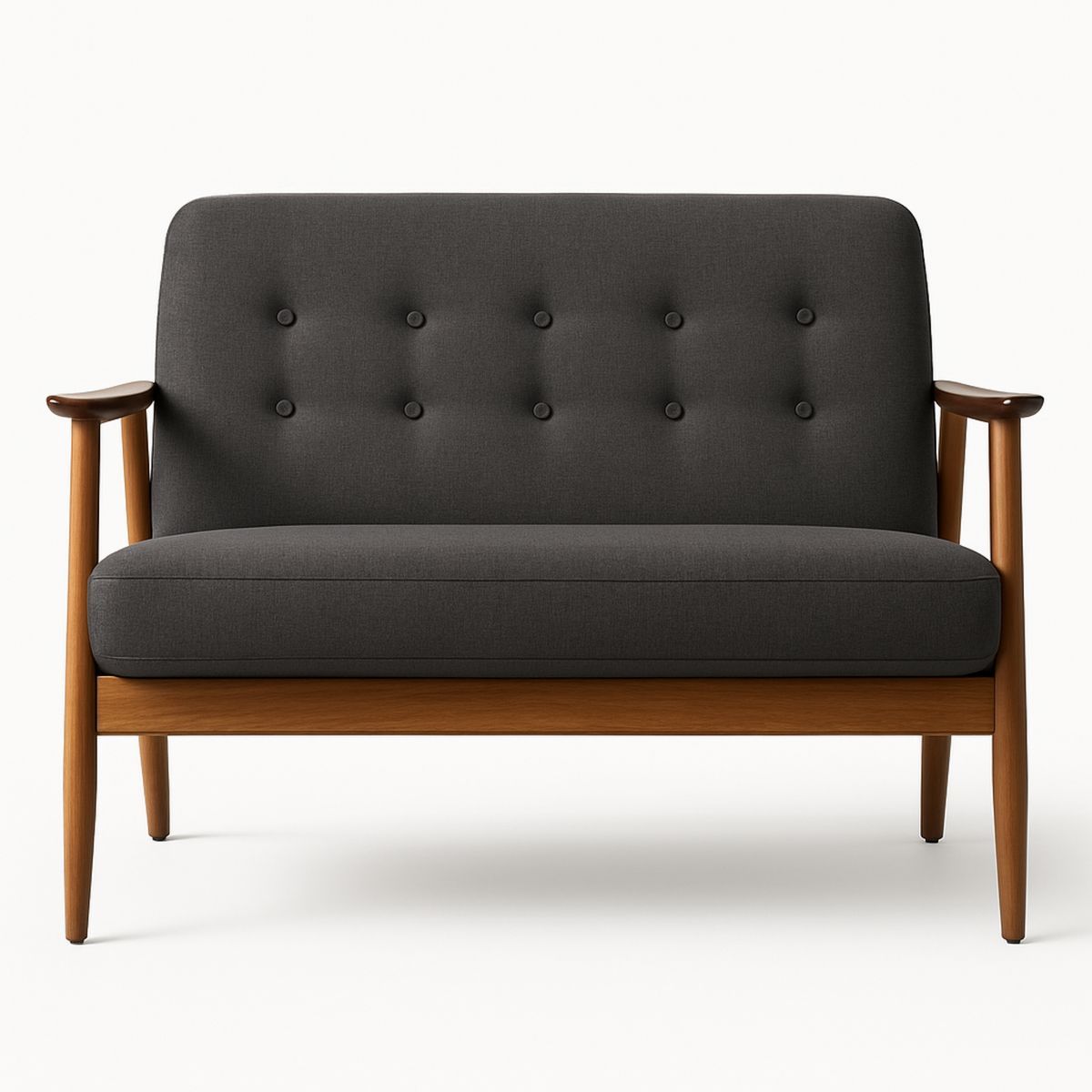 Two-Seater Fabric Sofa with Timber Frame and Button Backrest in Charcoal-Jurilento