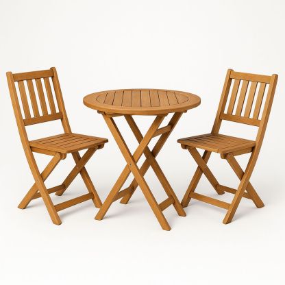 Outdoor Acacia Wood Folding Bistro Set with Round Table and Two Chairs-Morivanta
