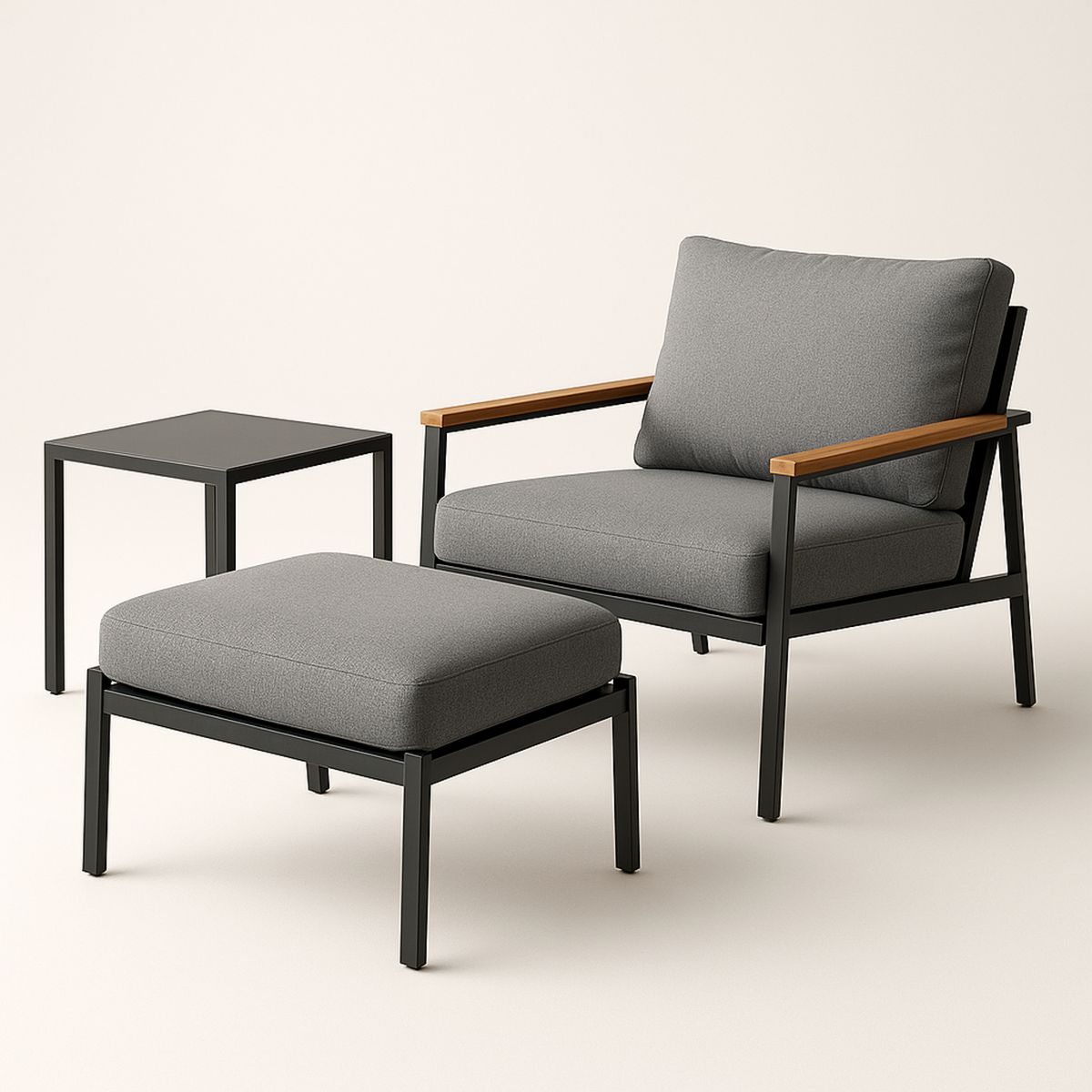 Outdoor Aluminium Lounge Set with Polyester Cushions in Grey and Black-Morivanta