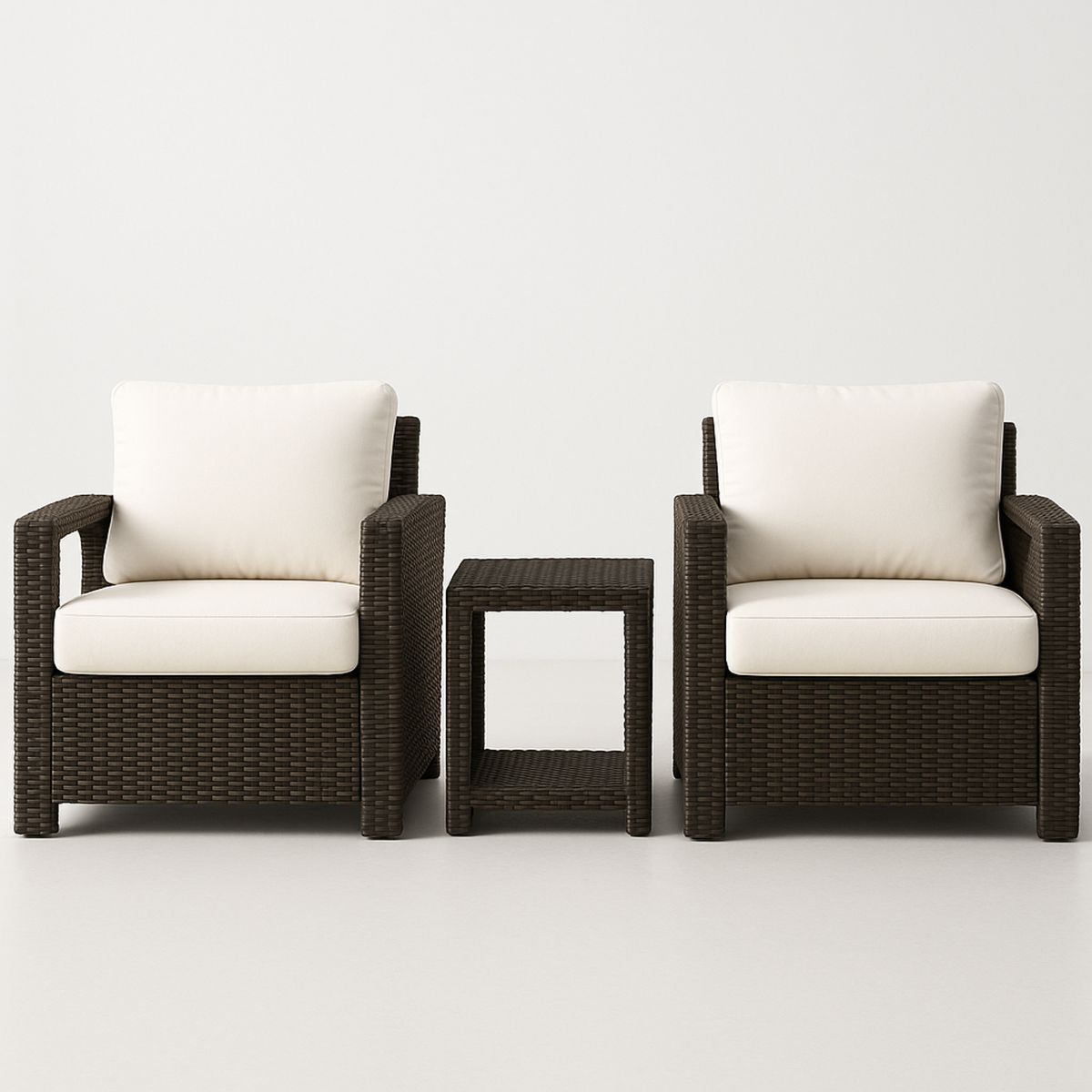 Outdoor Furniture Set with Wicker Armchairs and Side Table Brown/Cream-Morivanta