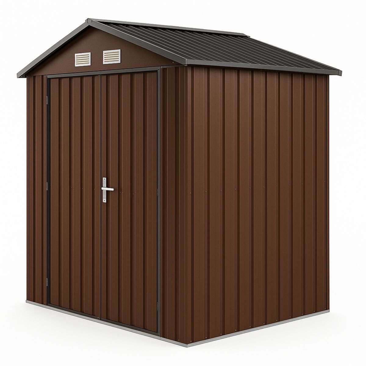 Brown Metal Outdoor Storage Shed with Double Hinged Doors-Morivanta
