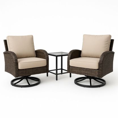 Outdoor Wicker Chair Set with Cushions and Glass Top Table Beige/Brown-Morivanta