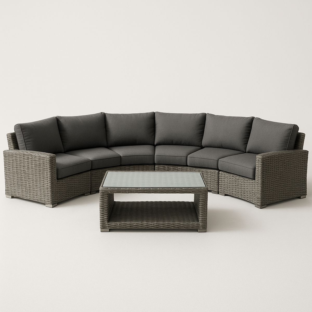 Outdoor Rattan Sectional Sofa Set with Aluminium Frame and Glass Top Table - Charcoal Grey-Morivanta