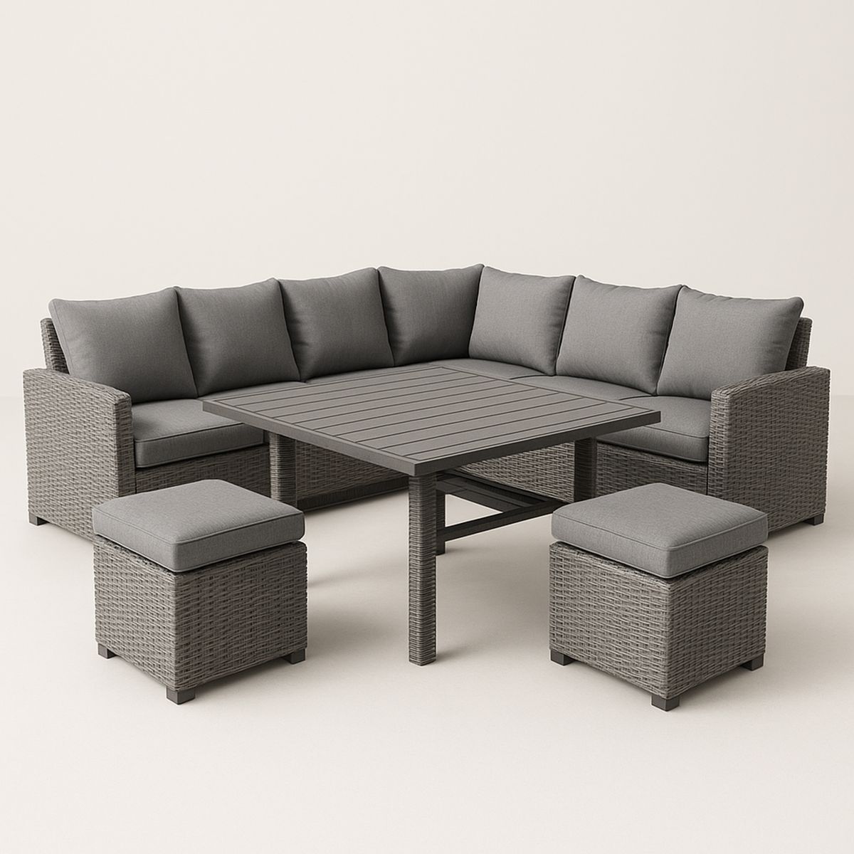 Grey Outdoor Patio Furniture Set with Rattan Wicker Sectional Sofa and Table-Morivanta