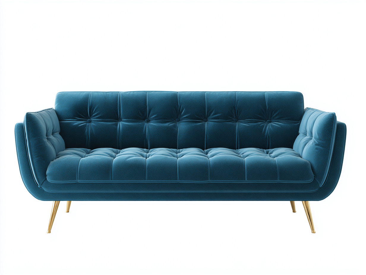 Sofá de 3 plazas tapizado en terciopelo 210x90x85 cm - azul/dorado - adecuado para sala de estar - diseño moderno