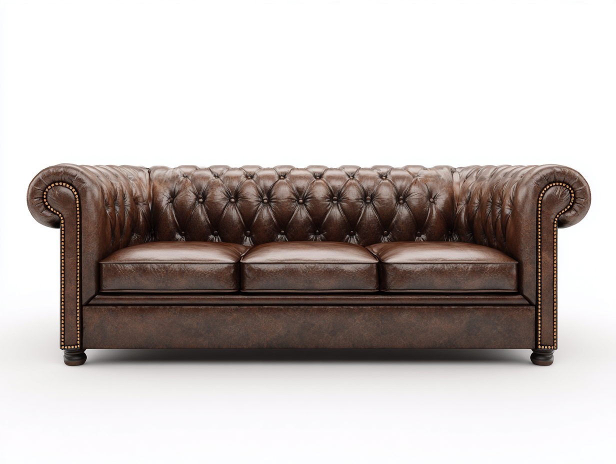 Sofá 3 plazas de cuero auténtico 210x90x78cm - marrón - para salón - estilo chesterfield clásico