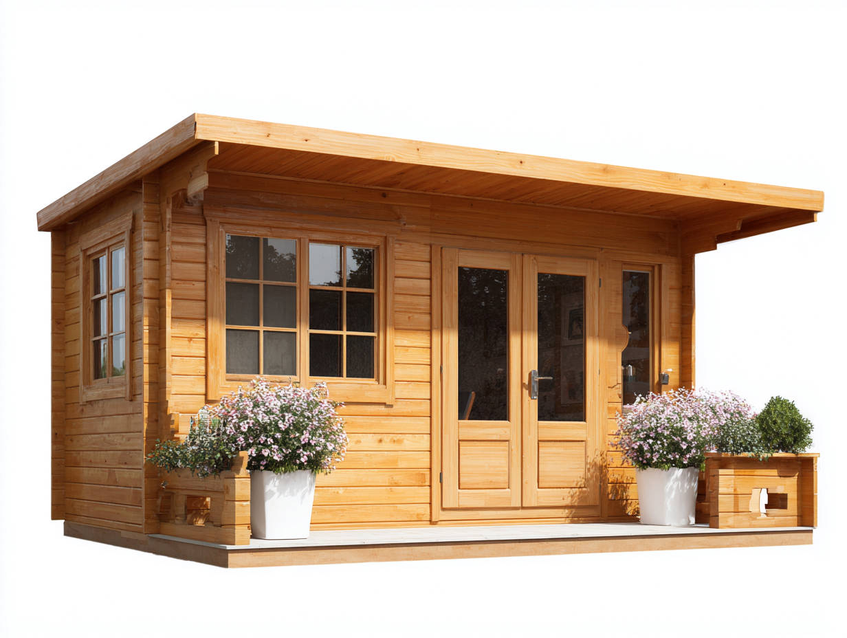 Caseta de jardín madera 420x260x240cm - color madera - para almacenamiento exterior - diseño amplio