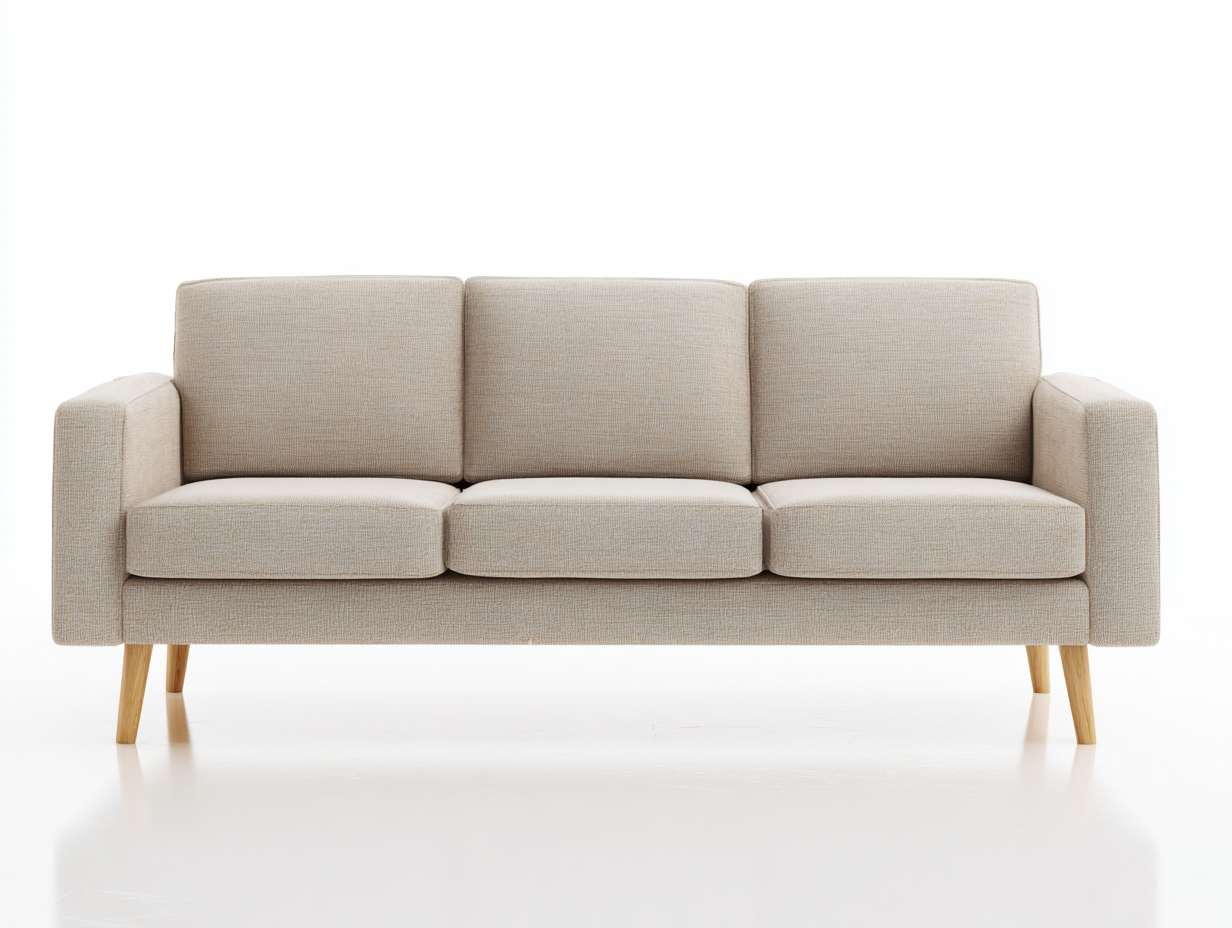 Sofá 3 plazas tapizado en tela 210x88x82cm - beige - para salón - diseño contemporáneo