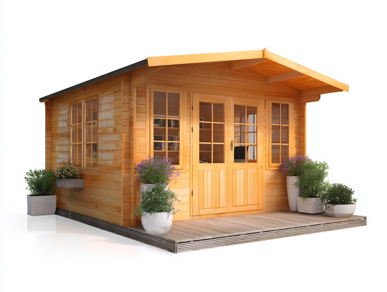 Caseta de jardín de madera 320x260x240 cm - pino natural - adecuada para exterior - con puertas dobles y ventanas