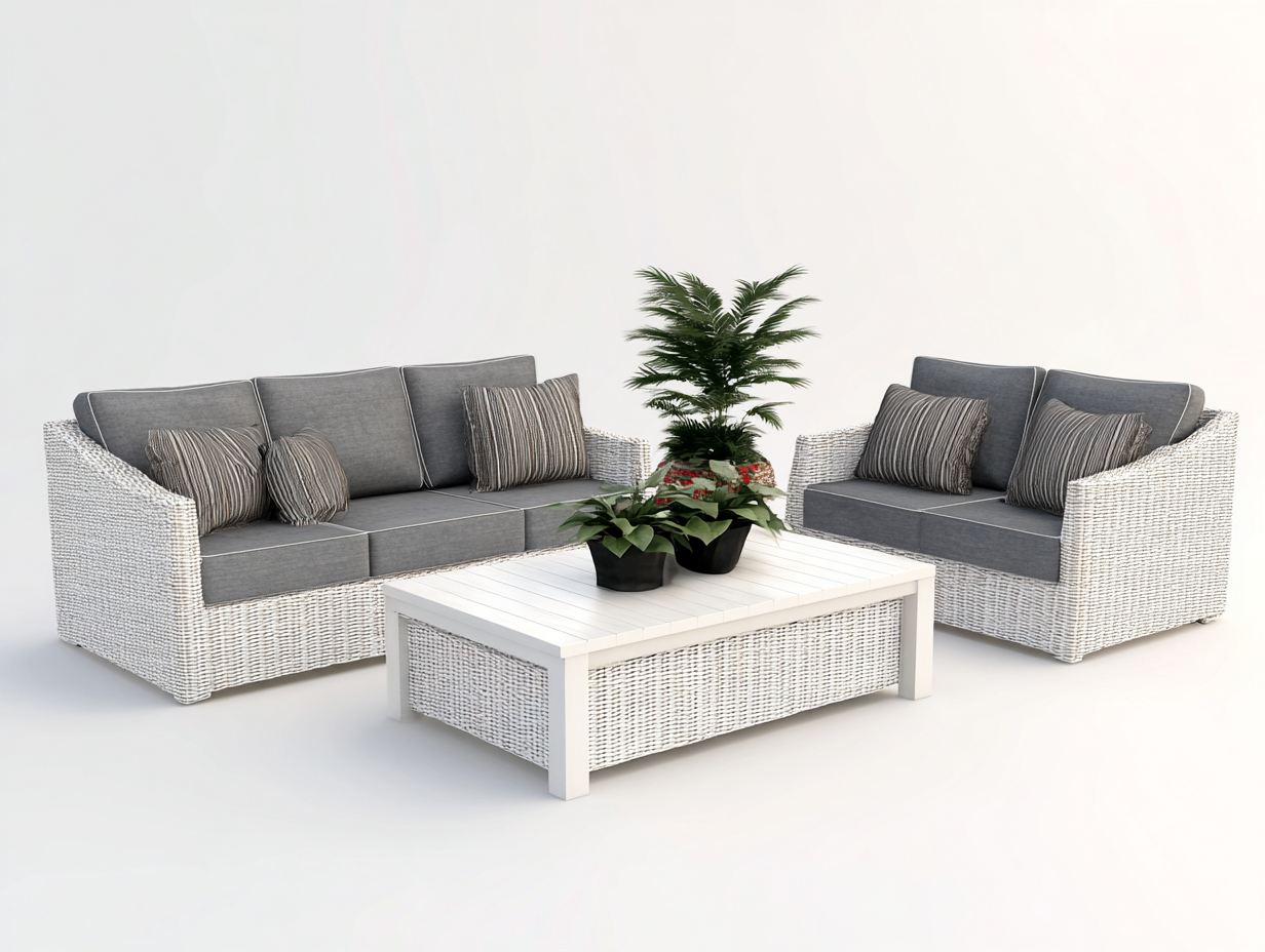 Conjunto de sofá de ratán sintético - sofá 190x85x80 cm - gris - para jardín - diseño moderno