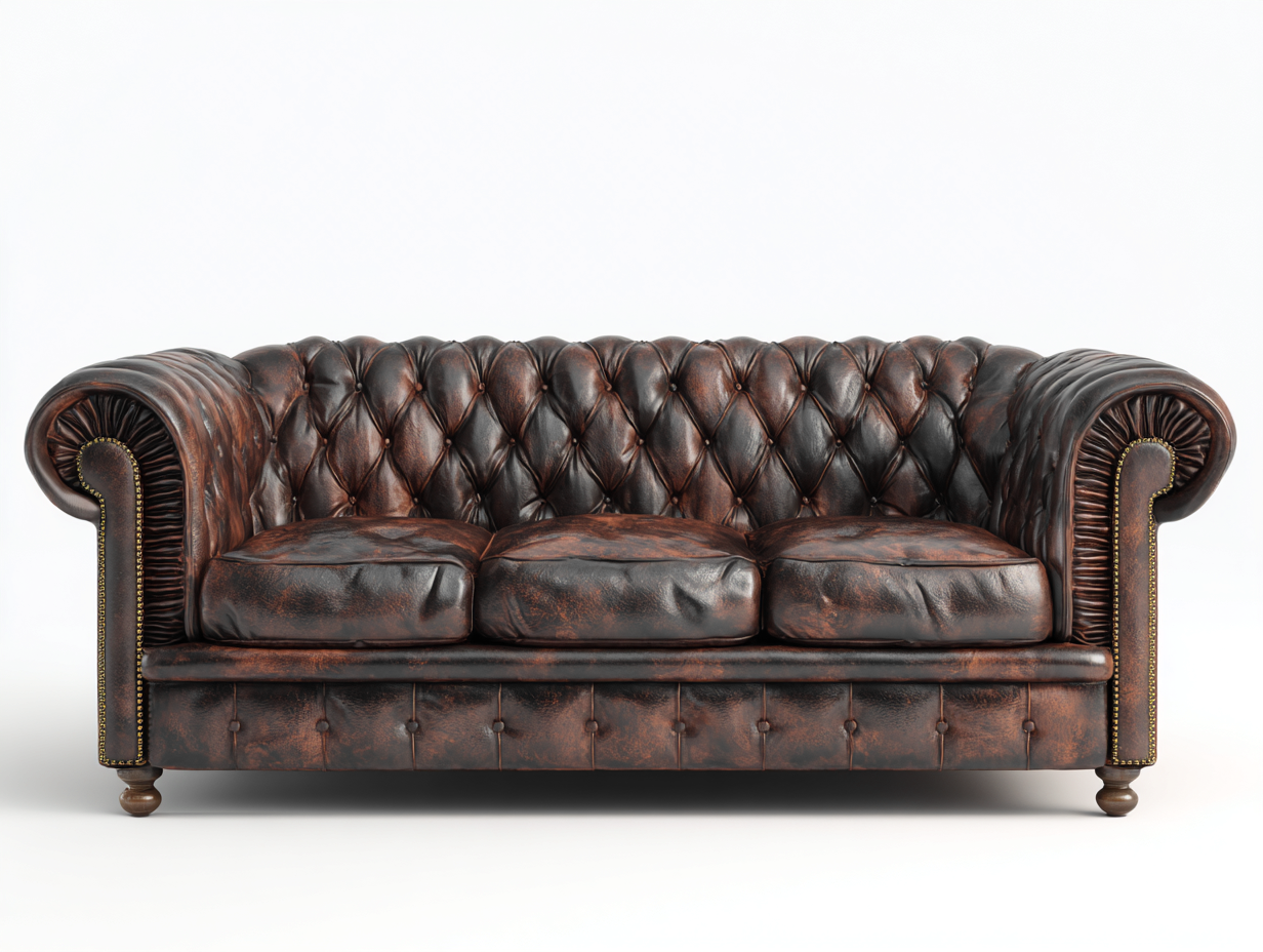 Sofá de tres plazas de piel 220x90x80 cm - marrón oscuro - adecuado para salón - estilo chesterfield clásico