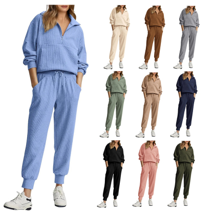 NEW 🔥 Women's Cotton Two-Piece Oversized Drawstring Sweatshirt Wide Leg Sweatpants Casual Set