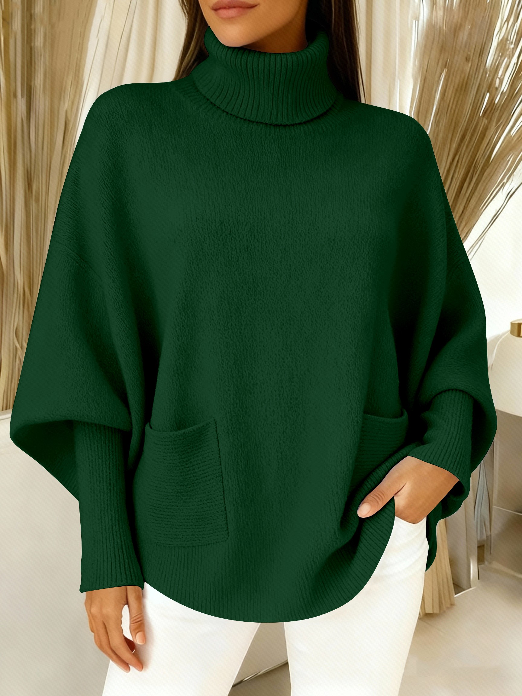 Women's fashionable casual solid-color high-neck sweater