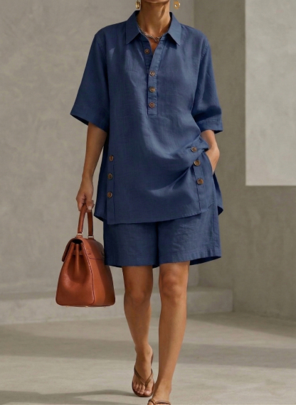 New Arrivals🔥 Women’s Linen Shirt & Shorts Two-Piece Set