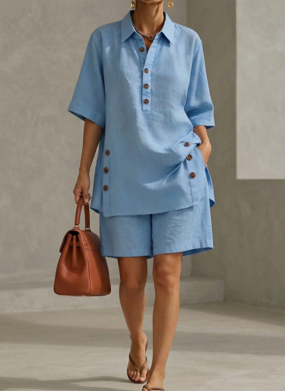New Arrivals🔥 Women’s Linen Shirt & Shorts Two-Piece Set
