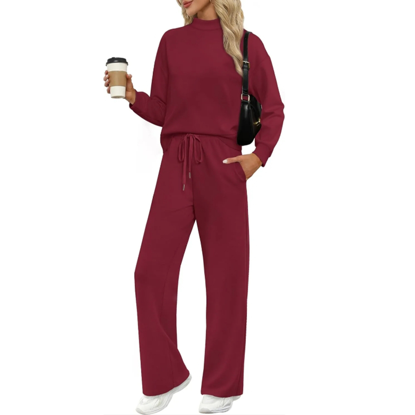 🎄Christmas Clearance🔥Two Piece Sets for Women Fall Outfits Lounge Sets Mock Neck Tops Wide Leg Pants Vacation Travel Airport Outfits