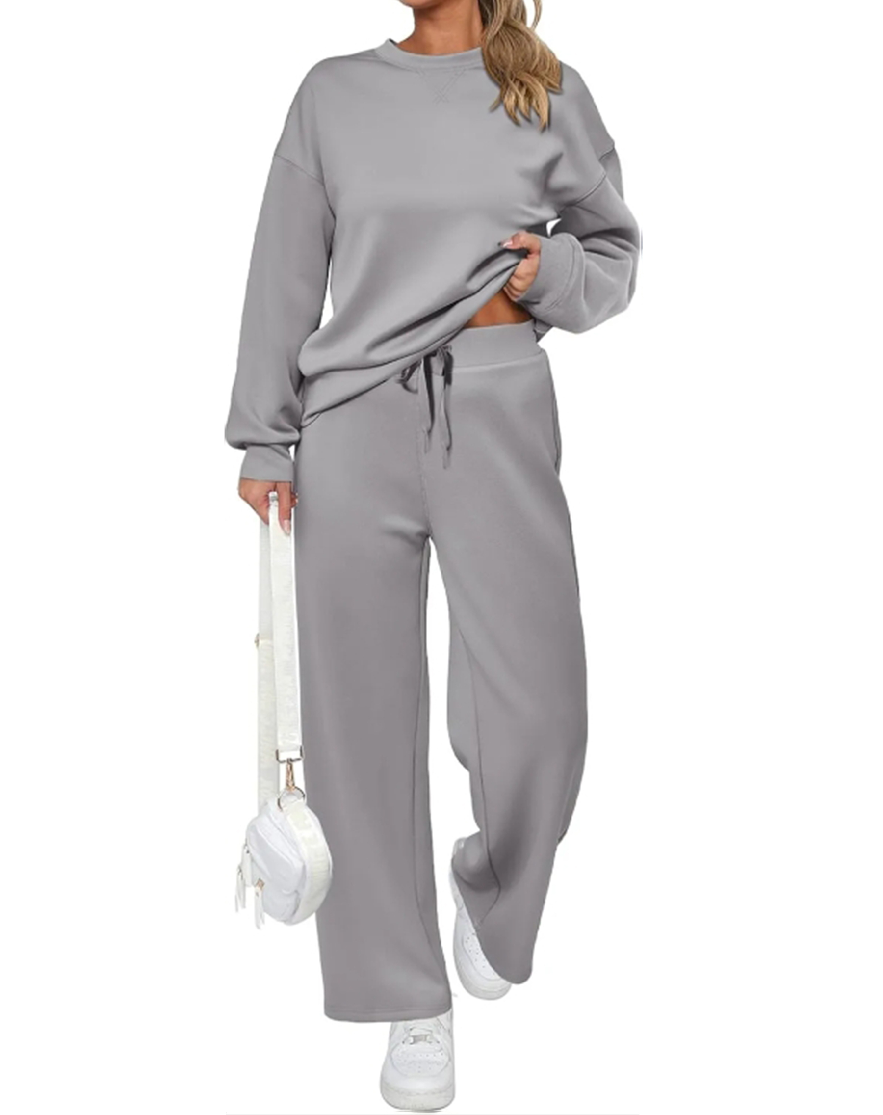 Women's Cotton Two-Piece Oversized Half-Zip Sweatshirt Wide Leg Sweatpants Casual Suit