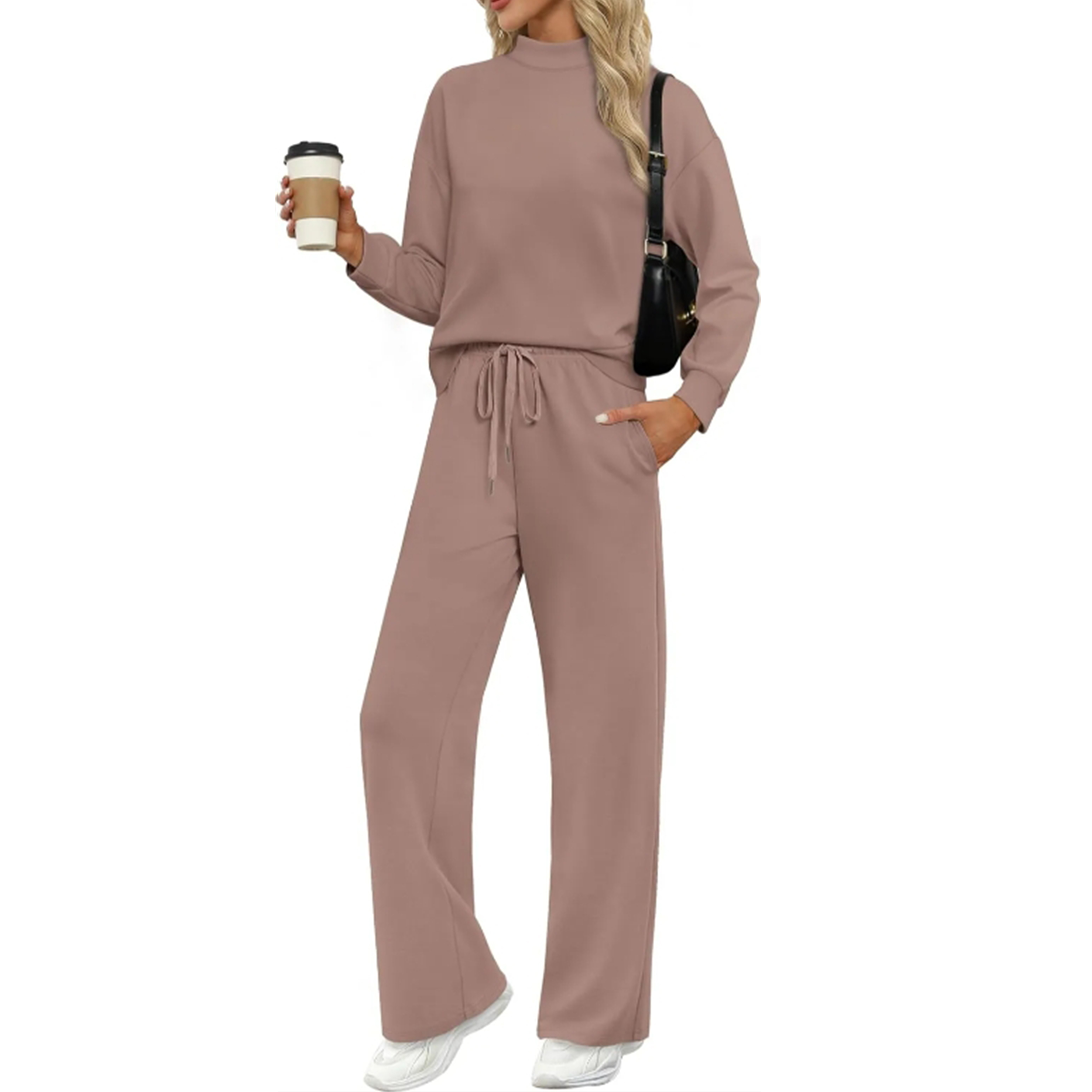 🎄Christmas Clearance🔥Two Piece Sets for Women Fall Outfits Lounge Sets Mock Neck Tops Wide Leg Pants Vacation Travel Airport Outfits