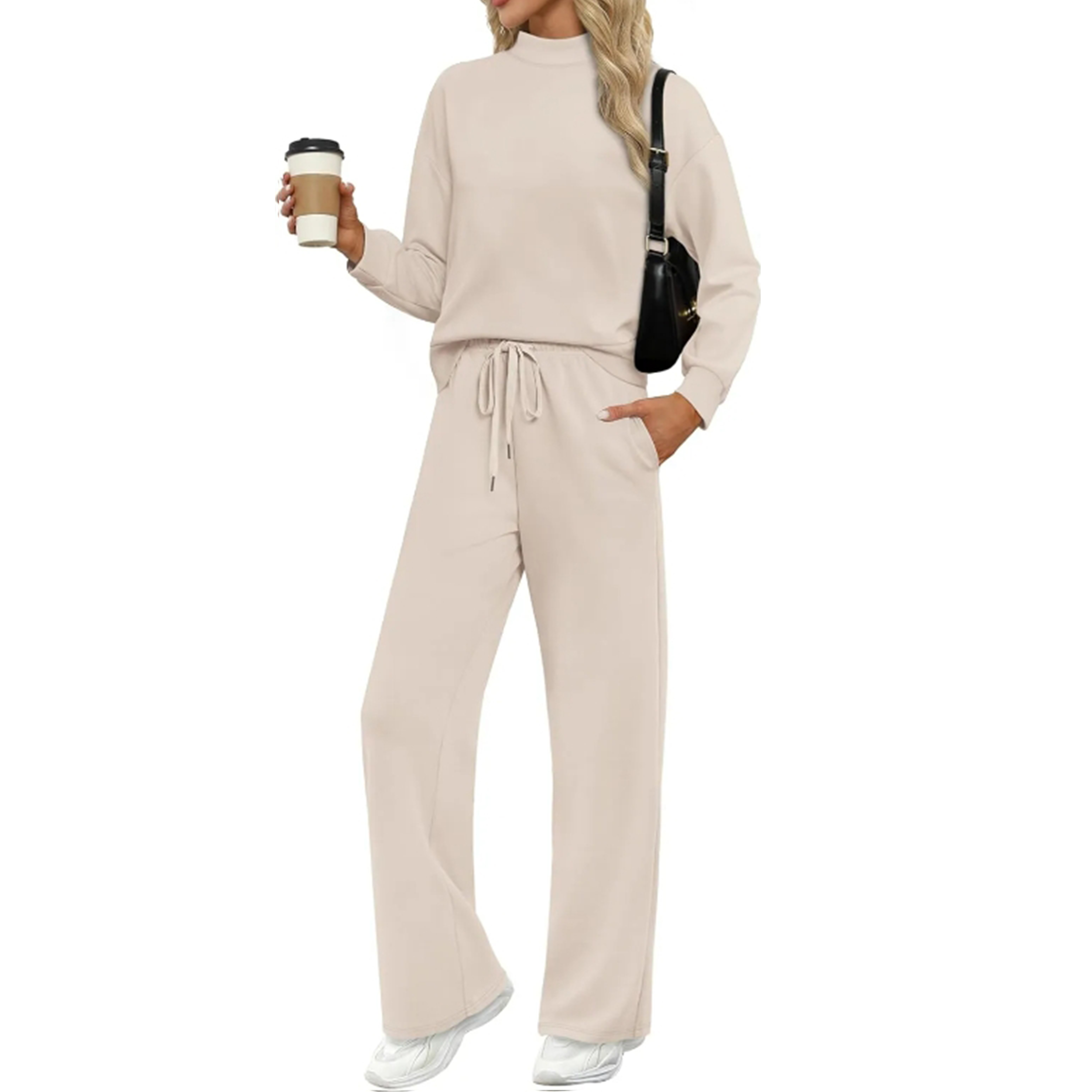 🎄Christmas Clearance🔥Two Piece Sets for Women Fall Outfits Lounge Sets Mock Neck Tops Wide Leg Pants Vacation Travel Airport Outfits