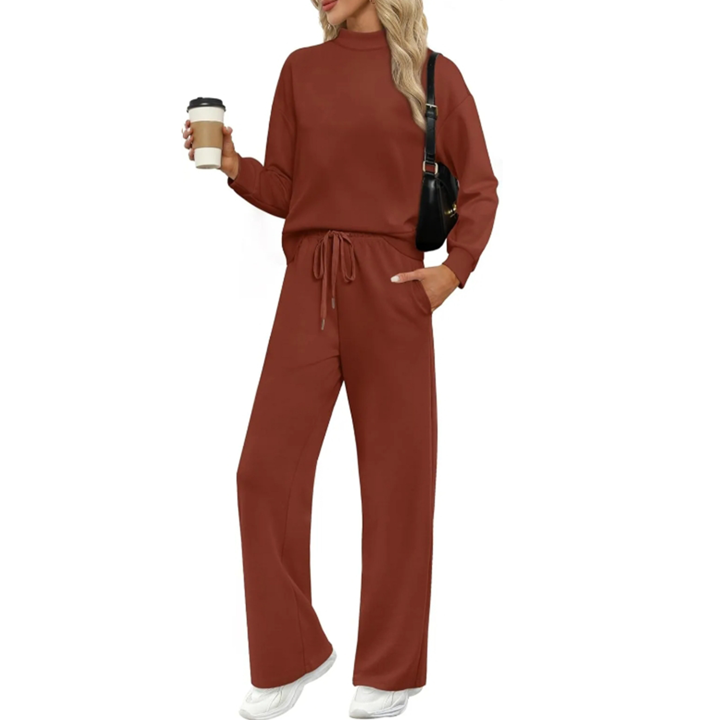 🎄Christmas Clearance🔥Two Piece Sets for Women Fall Outfits Lounge Sets Mock Neck Tops Wide Leg Pants Vacation Travel Airport Outfits