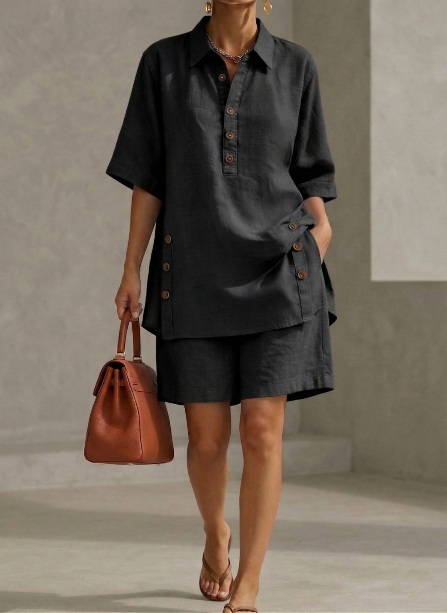 New Arrivals🔥 Women’s Linen Shirt & Shorts Two-Piece Set