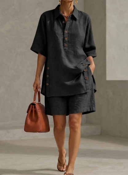 New Arrivals🔥 Women’s Linen Shirt & Shorts Two-Piece Set