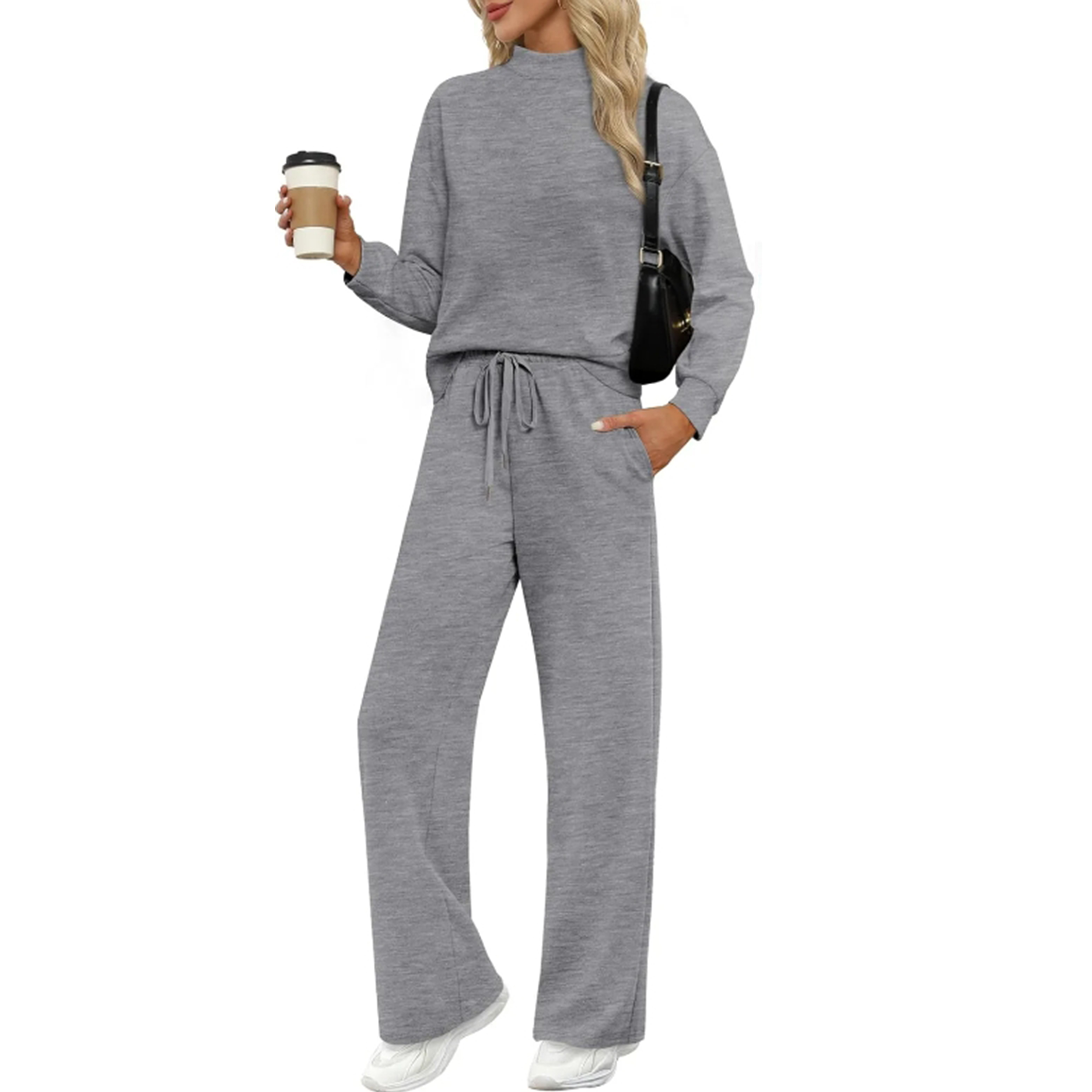 🎄Christmas Clearance🔥Two Piece Sets for Women Fall Outfits Lounge Sets Mock Neck Tops Wide Leg Pants Vacation Travel Airport Outfits