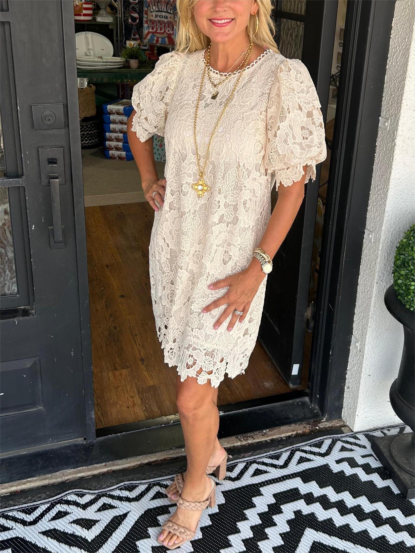 2025 Women's Floral Lace Puff Sleeve Dress