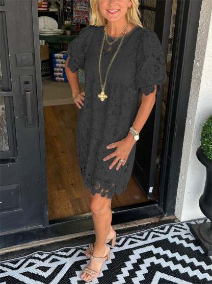 2025 Women's Floral Lace Puff Sleeve Dress